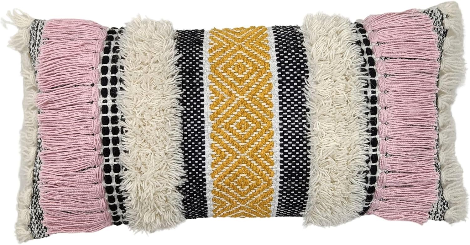Trade Star Modern Pillow Case Premium Quality Cushion Cover Cotton Indian Designer Highly Durable for Couch Bed, Office 12X24 Inches Boho Kilim Tufted Lumbar Pillow Cover