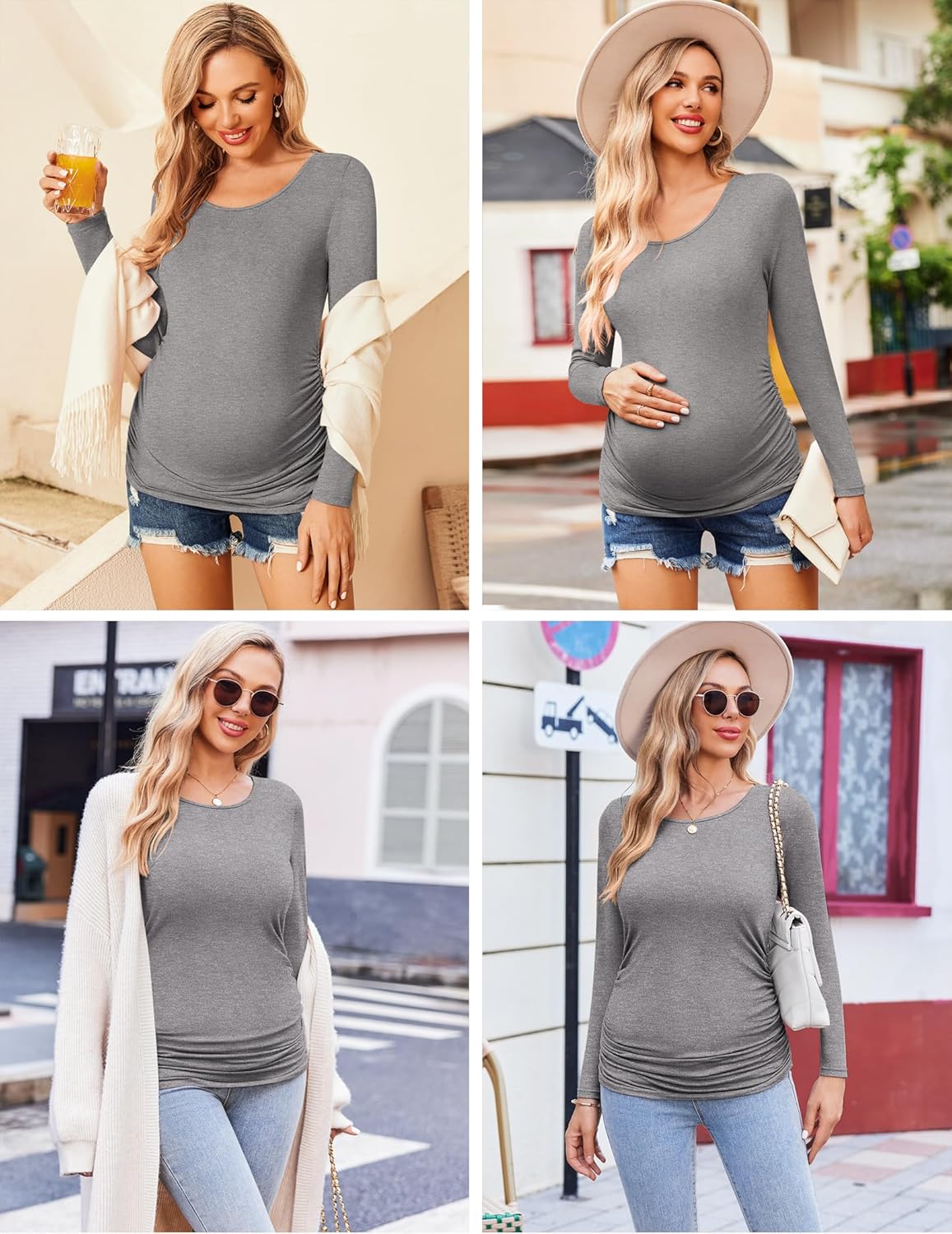 Ekouaer Womens Maternity Shirts Long Sleeve 3 Packs Pregnancy Tee Top Tunic Blouse Casual Mama Clothes S-XXL - Image 5