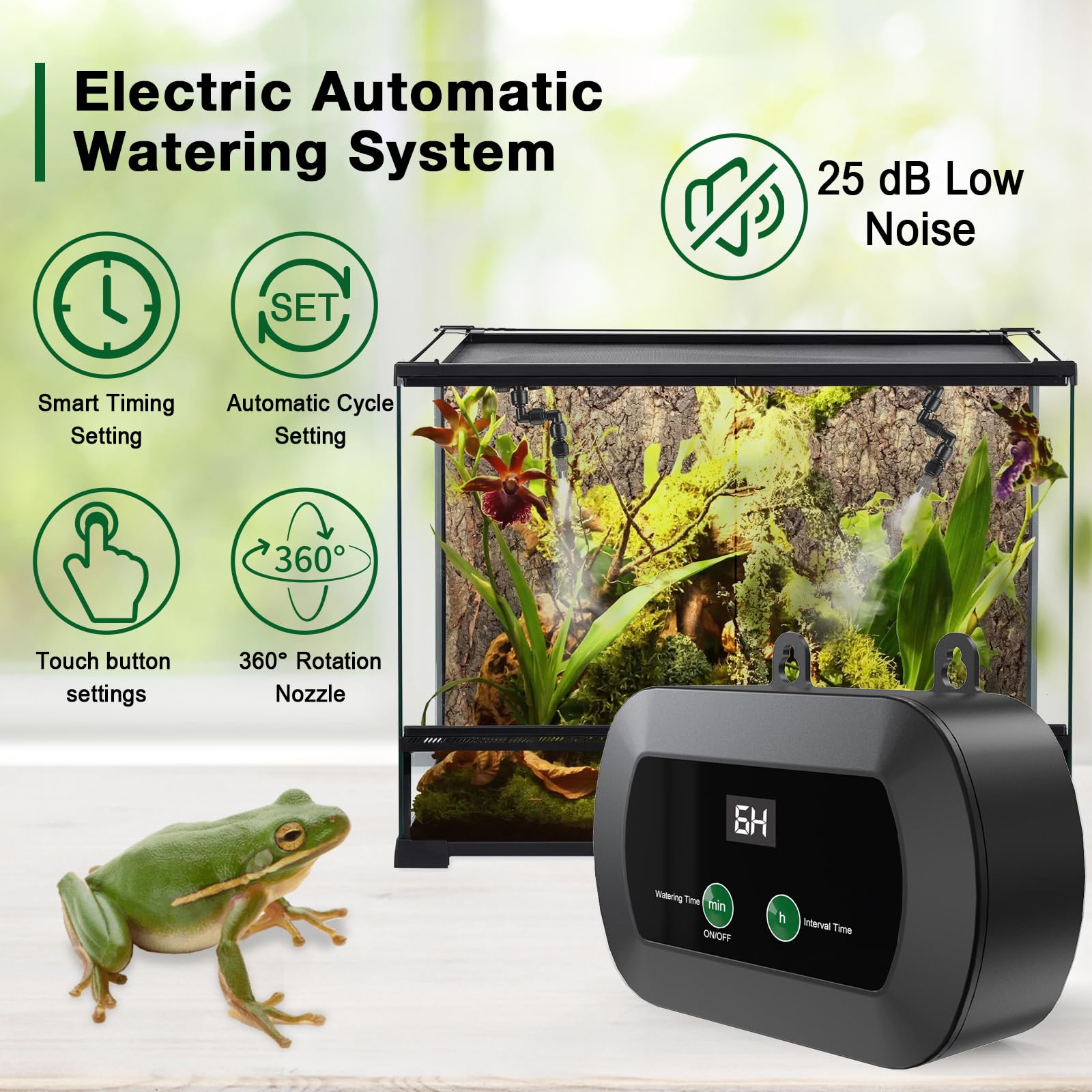 Nebulizzazione per Teca Rettili, Sistema di irrigazione del terrario, sistema di nebulizzazione intelligente per rettili, ugelli di spruzzo regolabili a 360°, telecomando per cellulare