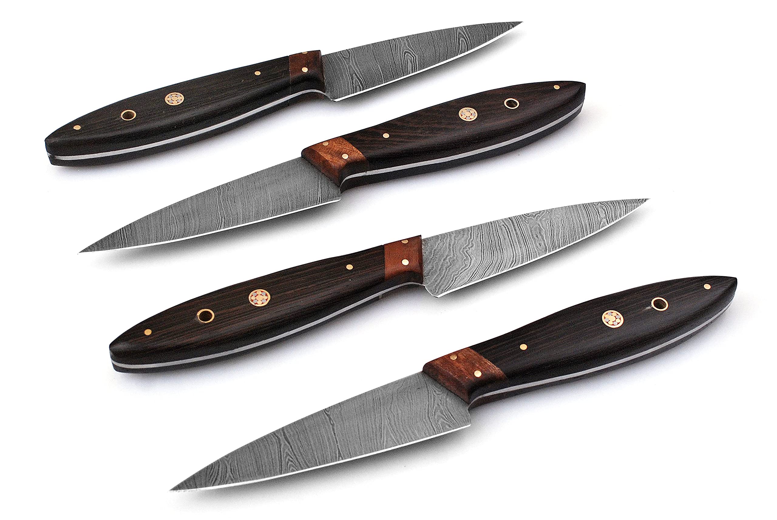 W Trading- Custom Handmade Damascus Steel Steak Knives Set - 2 Piece Steak Dinner Knife Set With Pakka Wood Handle (Black wenge wood)