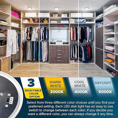 Miniatura 3 de SUNPERIAN Lámpara de techo LED con sensor de movimiento de 4 pulgadas, tiempo de espera de 30 segundos, 3 opciones de color 3000 K4000 K5000 K, 10