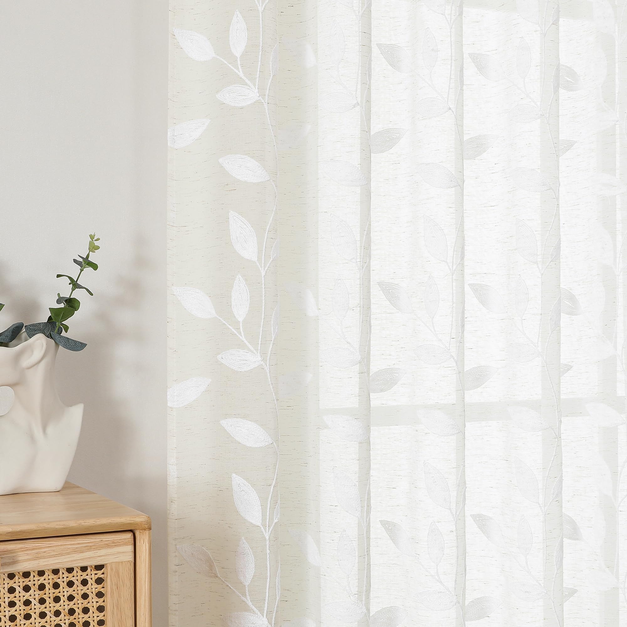 Grey Sheer Curtains - Embroidered Leaf Drapes -12 Grey Sheer Curtains - Embroidered Leaf Drapes -12