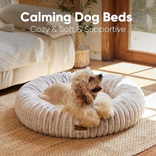 Miniatura 2 de FUKUMARU Cama para perro, camas calmantes en forma de dona para cachorros ansiosos, cama moderna y estética para gatos con estampado degradado,