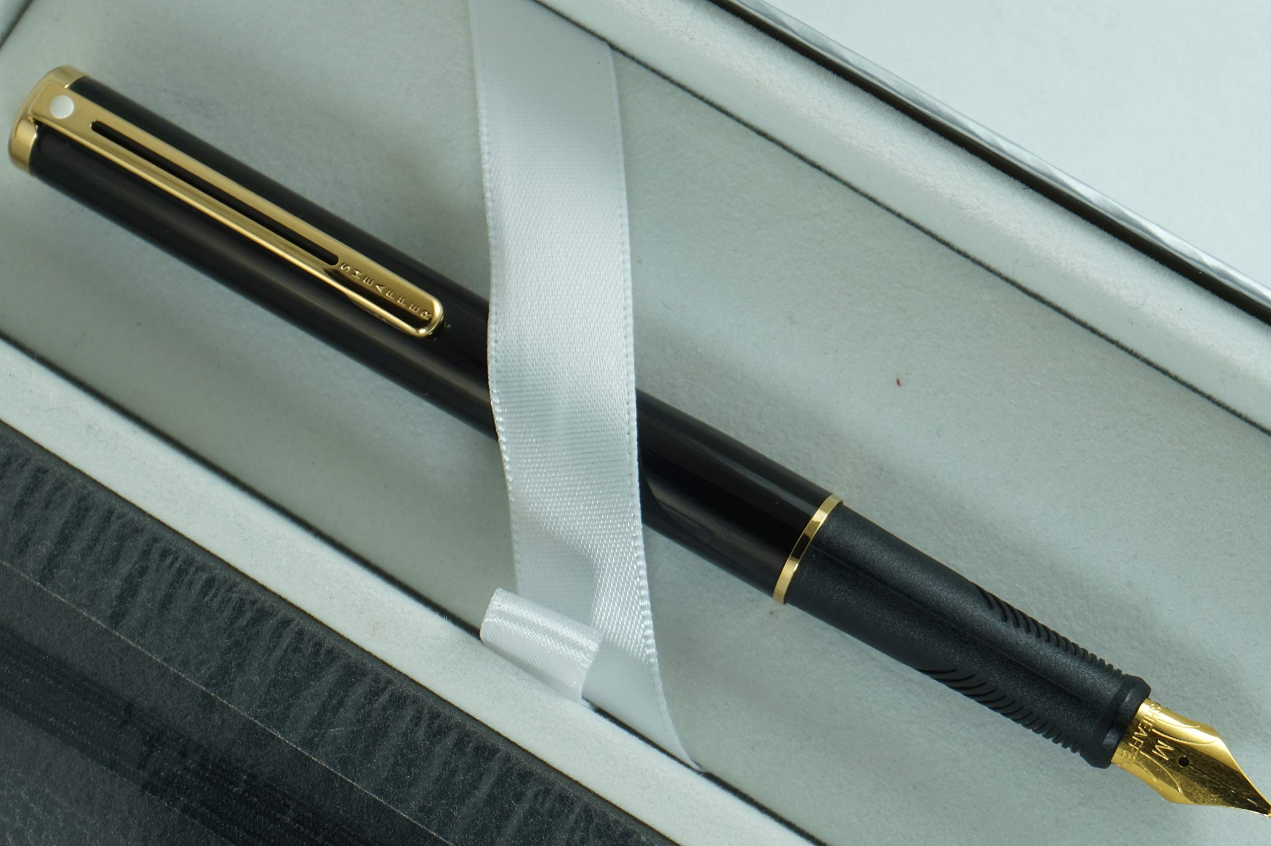 Juego de plumas estilográficas compactas 9002 con borde dorado de 22 quilates y punta mediana, estilográfica elegante y diario Sheaffer, fabricado en Estados Unidos
