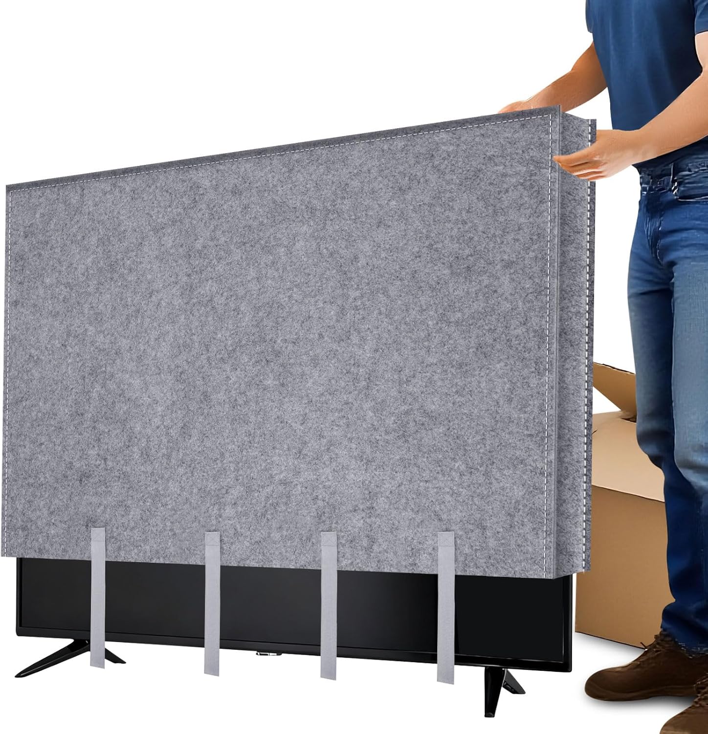 TV Moving Cover 75 Inch, TV Dust Cover for Flat Screen 71"-75", Anti-Scratch Felt Television Protection with Bottom Strap to Protect TV, Perfect for Home Renovation Pet Scratch Or Other Furniture