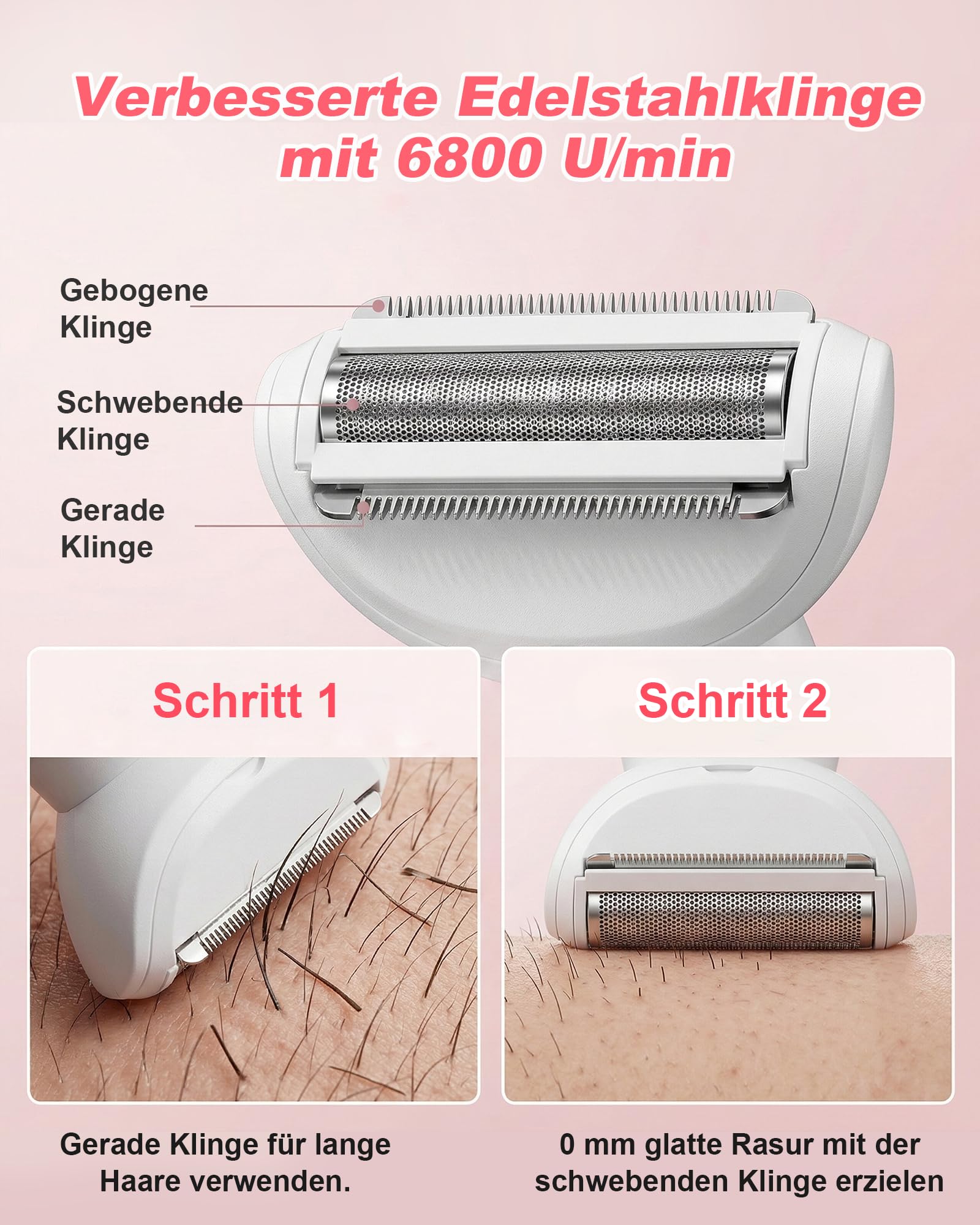 Carehabi 5-in-1 Intimrasierer für Frauen & Rasierer Damen Elektrisch- Wasserdicht IPX7 Damenrasierer für Intimbereich, Gesicht, Bikini & Körper - Lady Shaver mit USB Ladestation & Augenbrauen Trimmer