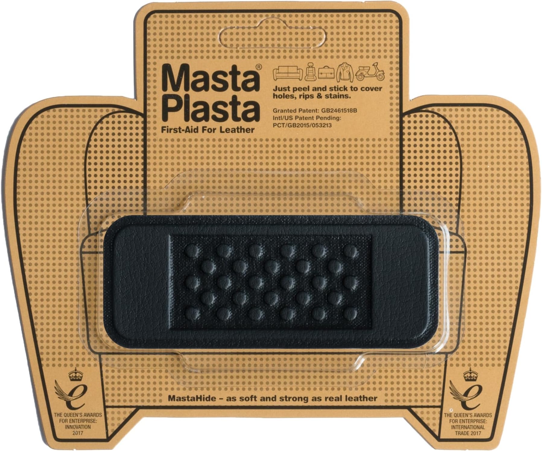 MastaPlasta Self-Adhesive Patch for Leather and Vinyl Repair, Bandage, Black - 4 x 1.5 Inch