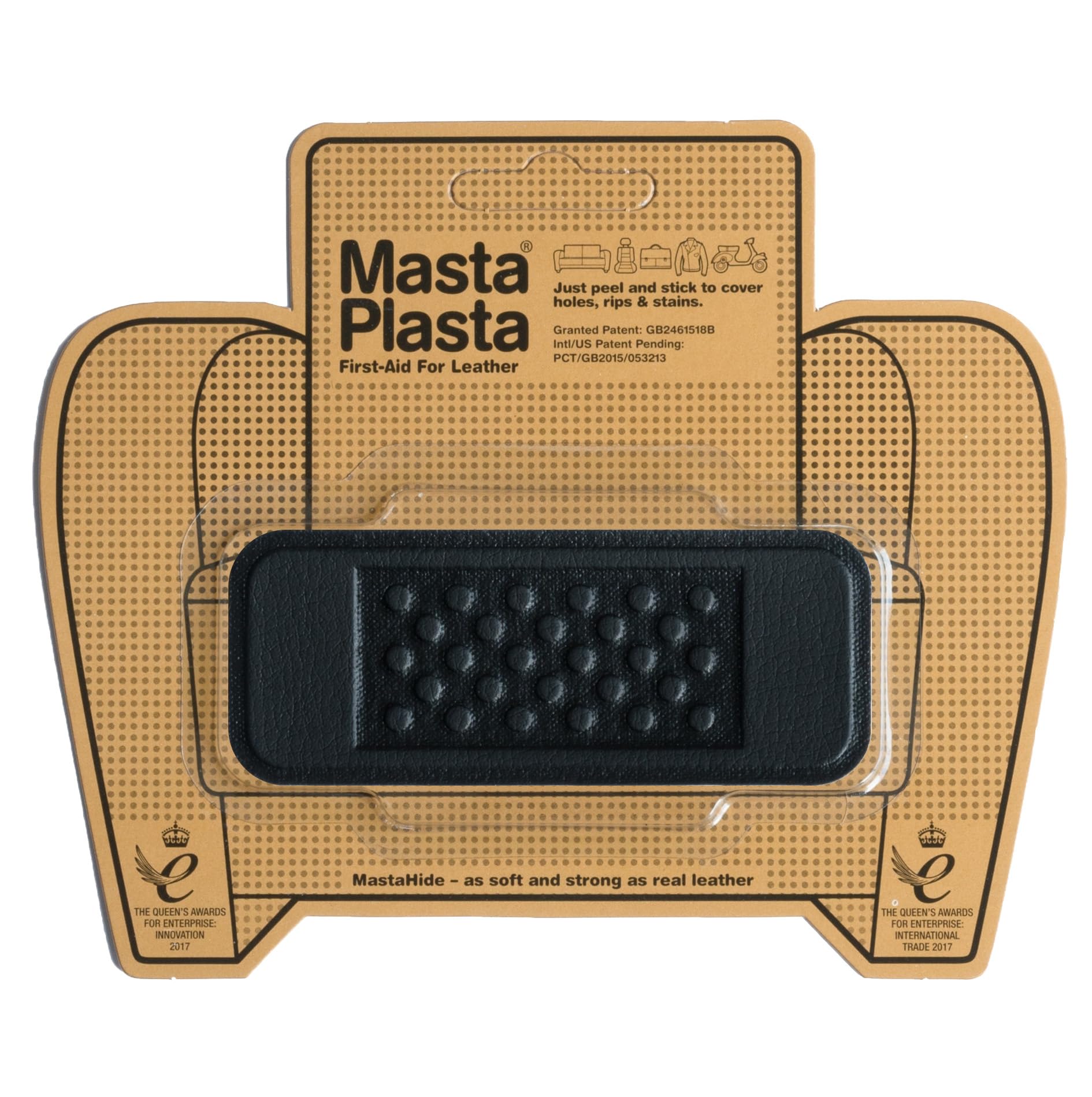 MastaPlasta Instant Self-Adhesive Premium Leather Repair Patch. Black Bandage 4" x 1.5" (10 x 4cm). DIY Upholstery-Quality Patches for Couches, Car Interiors, Bags