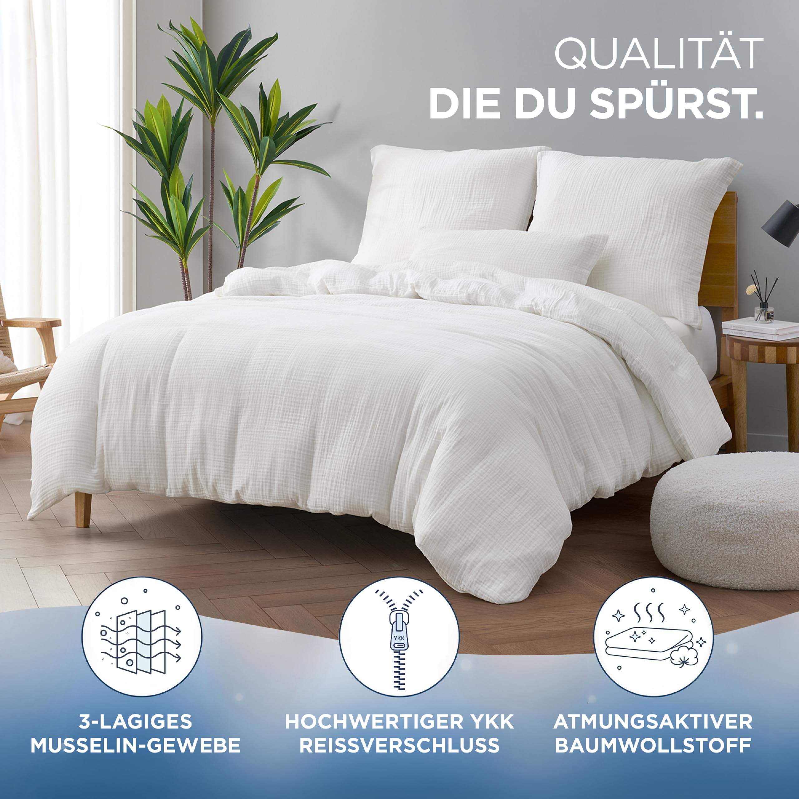 Samthus Ropa de cama de muselina de 100% algodón, fabricado en verde, certificado Oeko-Tex, para dormir suave, no necesita planchado, 1 funda nórdica de 135 x 200 cm y 1 funda de almohada de 80 x 80