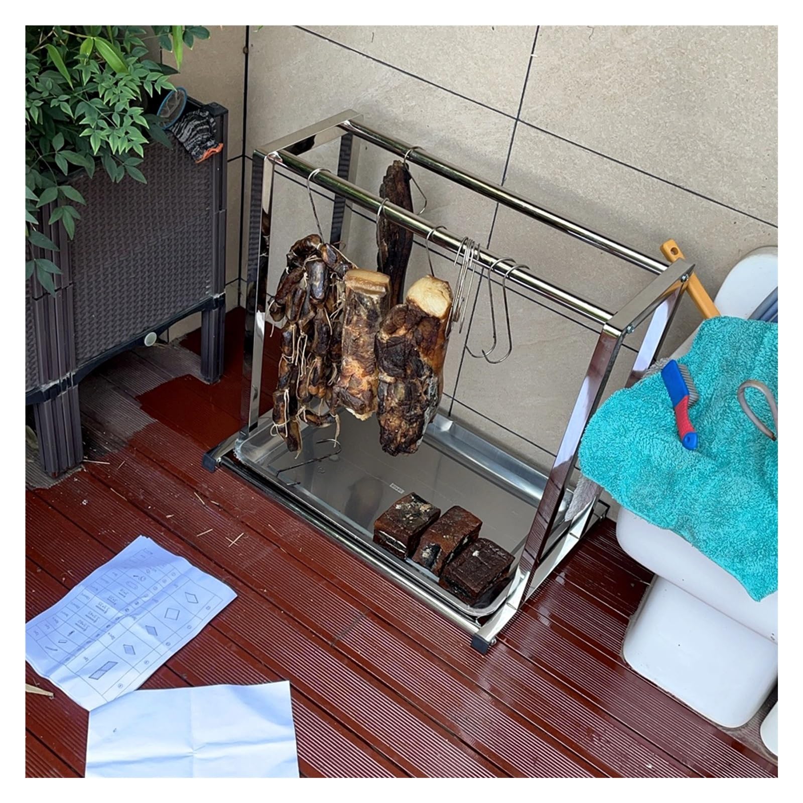 Scaffale di esposizione della carne smontabile per la griglia commerciale della fabbrica & l'affumicatore, scaffali della salsiccia del fornello con il vassoio di gocciolamento profondo, scaffale di