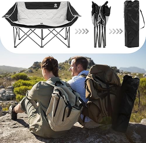 Miniatura 5 de Elevon Silla de campamento doble, sofá biplaza de gran tamaño para 2 personas para adultos, silla plegable portátil resistente al aire libre con