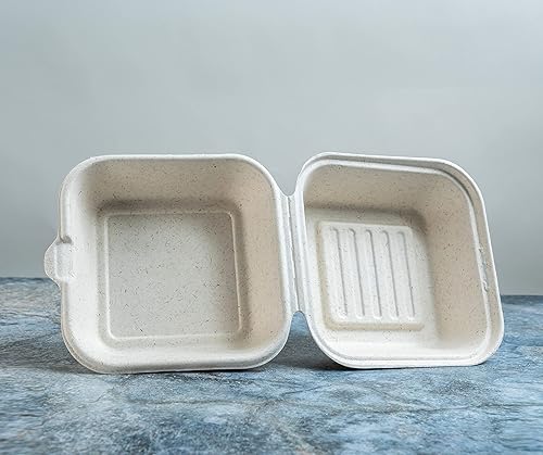Miniatura 3 de 100 recipientes de alimentos Green Wave de 6 x 6 x 3 pulgadas, contenedor de alimentos 1 compartimento  Contenedores 100% compostables para llevar