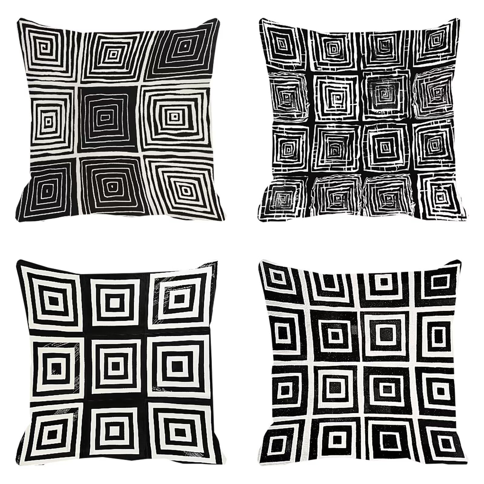 Taie oreiller canapé géométrie en velours noir et blanc pour décoration maison