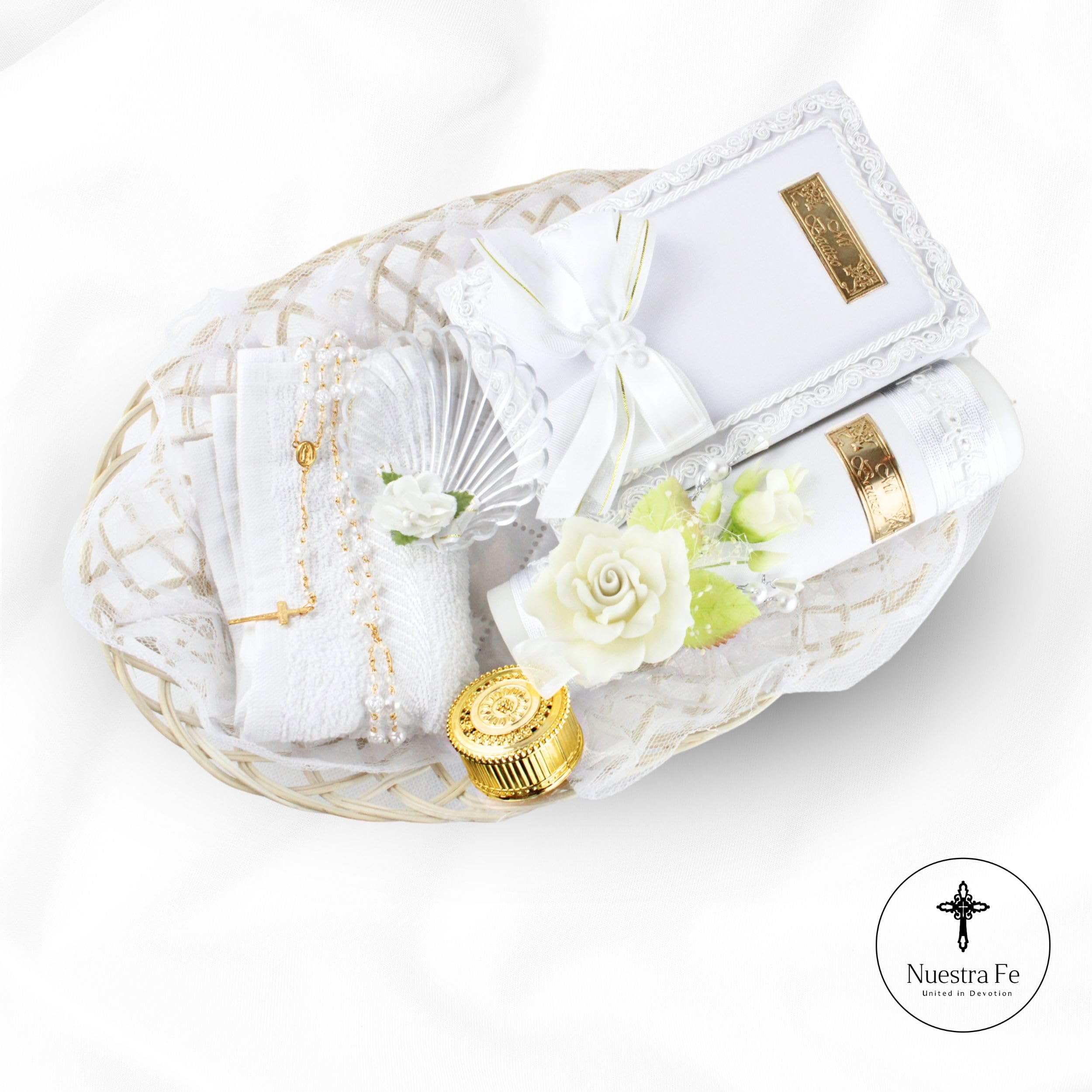 Nuestra Fe Juego de 5 velas de bautismo para niños y niñas, velas para bautizo, vela de bautizo para niño, vela para bautizo de niña, juego de velas católicas para bautizo, Biblia