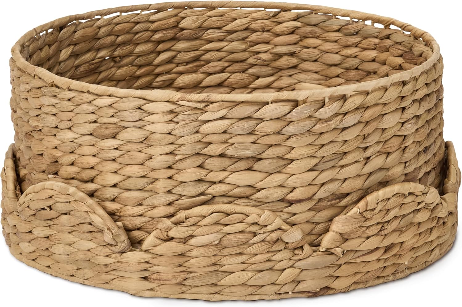 Nivora Water Hyacinth Storage Basket Set of 2-13.7 and 11 Inches Scallop Edge Woven Organizer for Nursery Diapers and Bathroom Linens