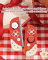 Vista 6 de GeekShare Strawberries with Cream Case Compatible with Switch 2, Slim Separable Soft Silicone Protective Shell with 2 Thumb Grip Caps - Red Rojo