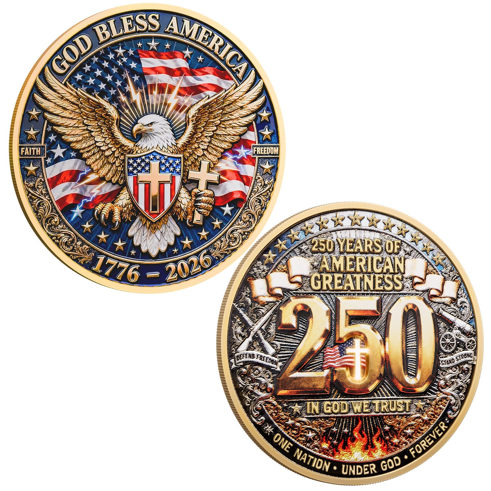 Photo 1 of God Bless America 250th Anniversary Commemorative Coin 1776¨C2026, USA Patriotic Eagle Collectible with in God We Trust Design, American Freedom Faith Keepsake Gift for Veterans Collectors