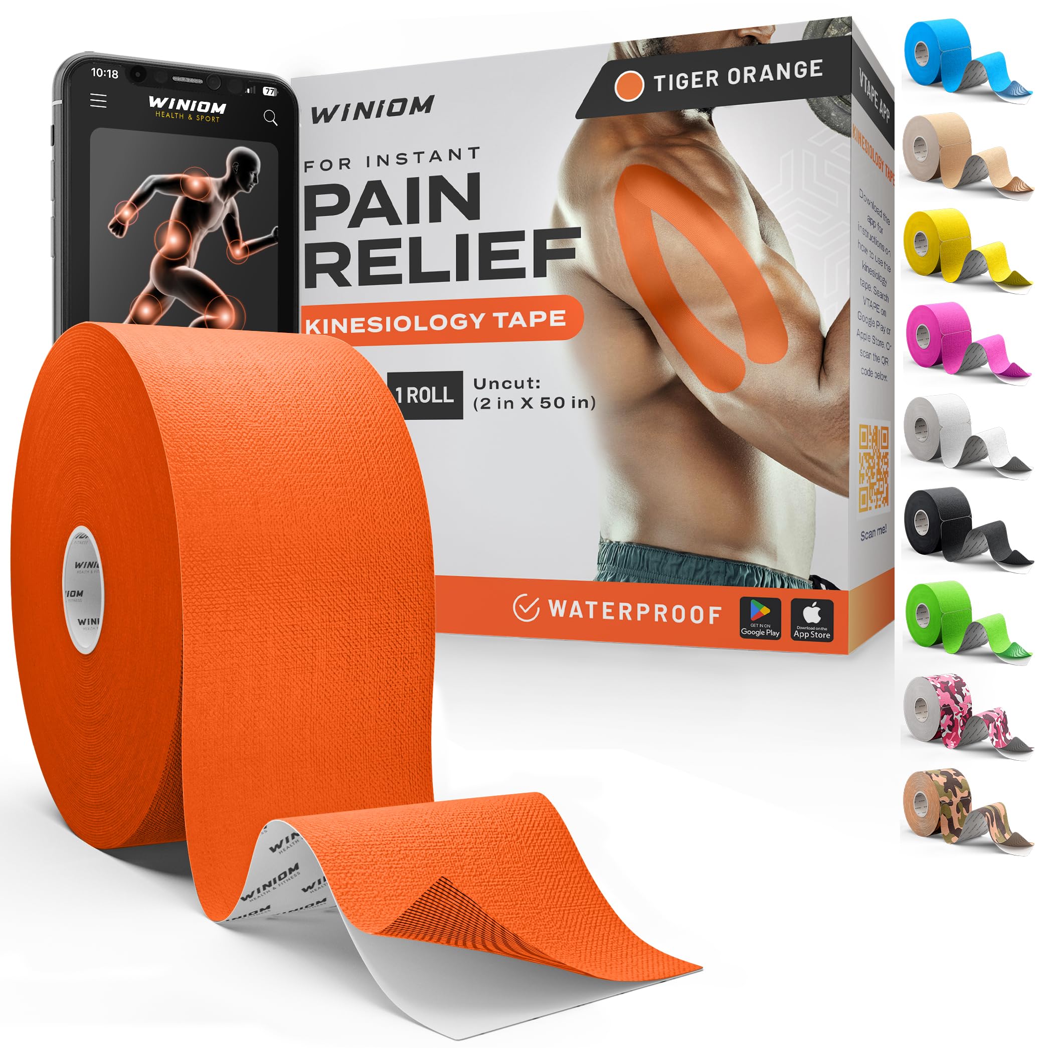 Kinesiology Tape - Waterproof Athletic Tape, Uncut Roll 2"x50ft