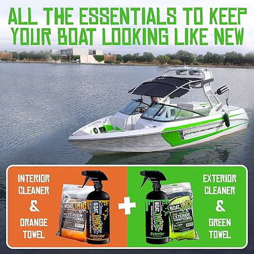Miniatura 2 de Boat Juice Kit de limpieza para barcos – Limpiador exterior de barco de 32 onzas y galón, limpiador interior de barco de 32 onzas y galón, 2 toallas