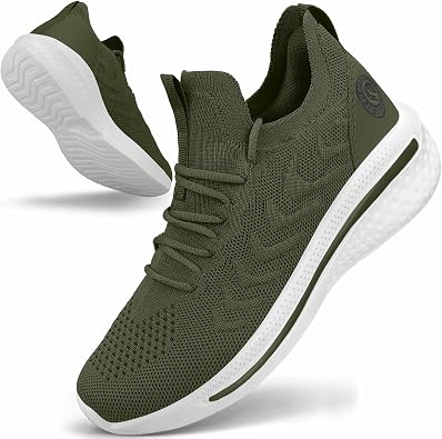 Pujcs Womens Sneakers Slip On Walking Running Shoes Breathable Lightweight Mesh Gym Non Slip Workout Shoes Green Size 6.5