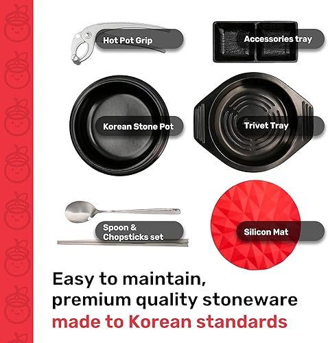 Miniatura 2 de Juego de ollas de piedra coreana (7 piezas, 38.7 onzas con agarre para olla caliente), Ttukbaegi, Dolsot, cuenco de sopa coreano, ollas de cerámica
