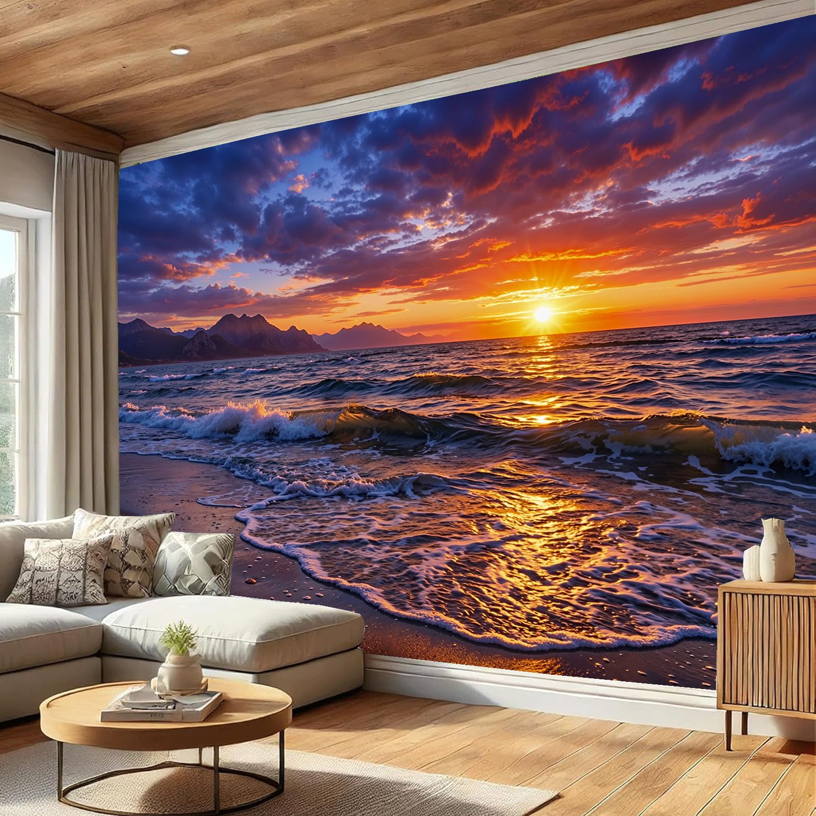 Papier peint panoramique coucher soleil poster géant mural pour agrandir le salon