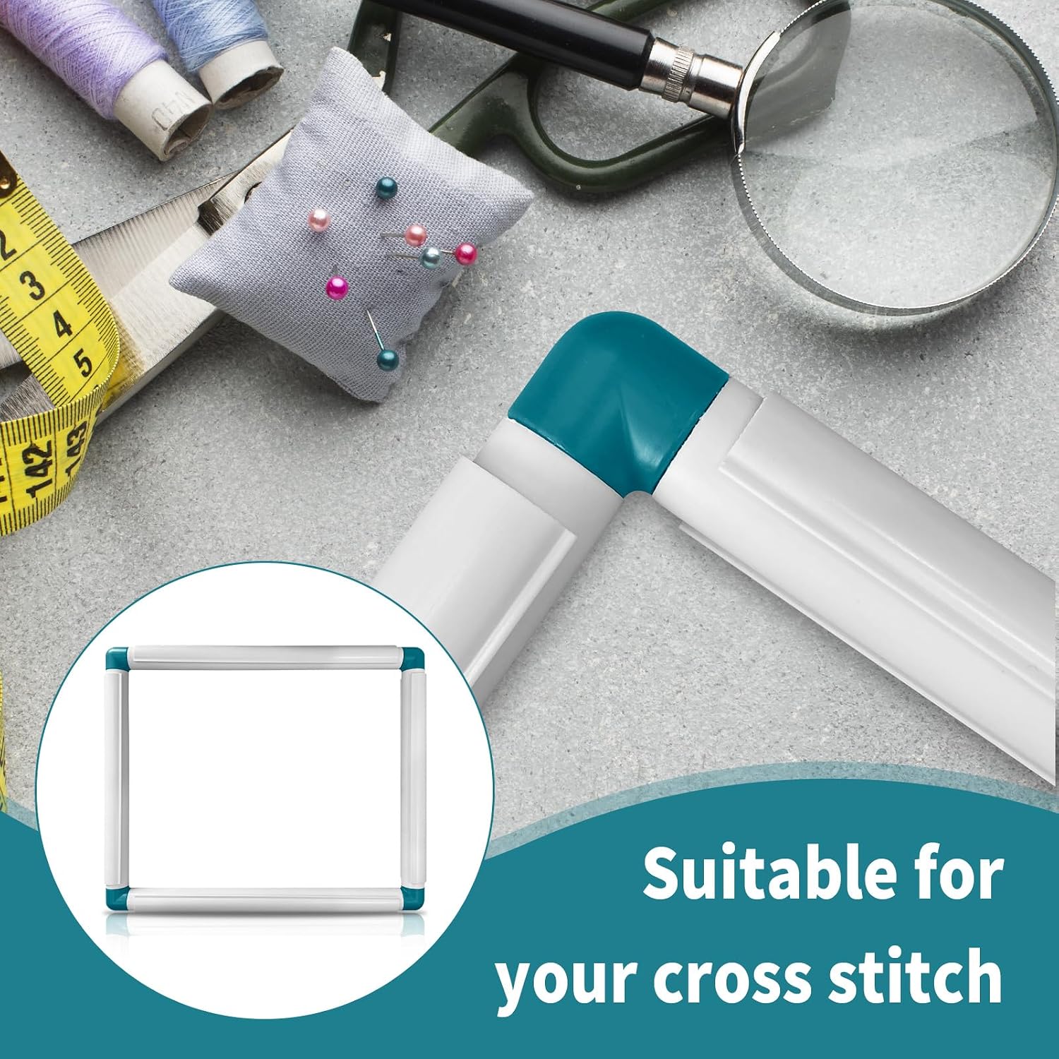 2 Pack Square Embroidery Hoops, Plastic Cross Stitch Snap Frames, Universal Clip Frame Sets for Embroidery, DIY Sewing Tools for Cross Stitching Quilting (11 x 15, 9 x 11)