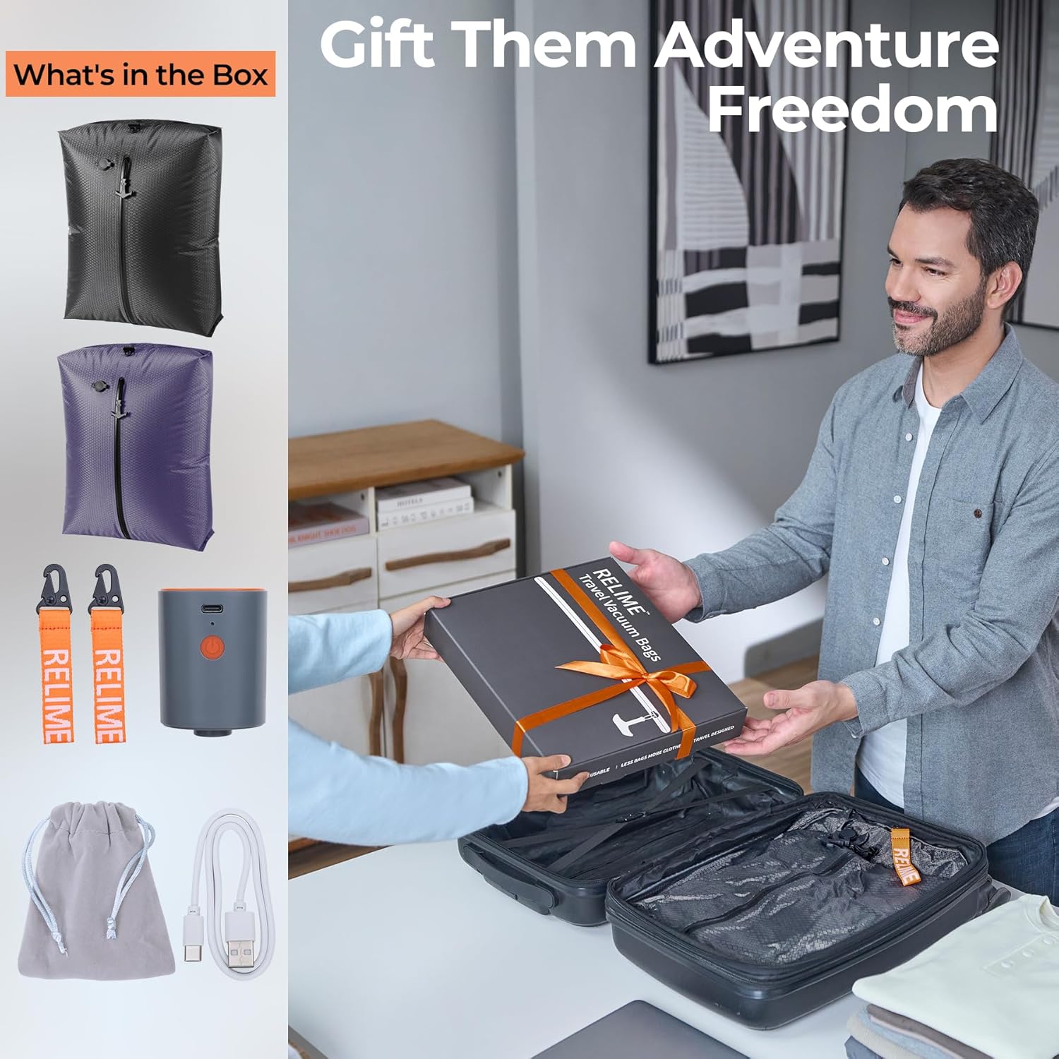 Classic Series Vacuum Bags for Travel Luggage with Wireless Pump, Compression Bags for Carry On Suitcases and Backpack, Vacuum Seal Packing cube for Cloth Packing (2PC + PUMP Gray & Lavender) - Image 7