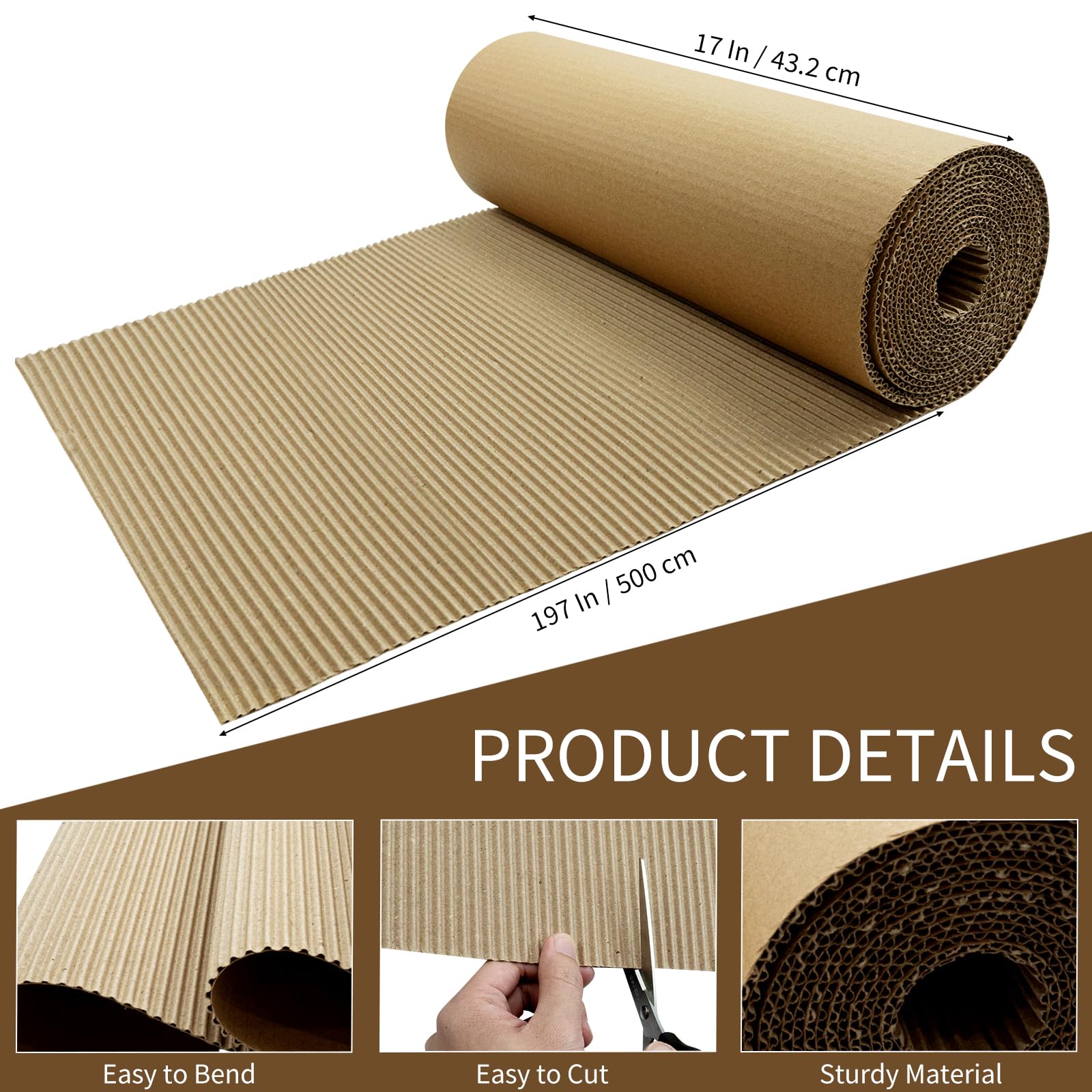 Condition photo showing New/Like New for corrugated cardboard rolls, 197" x 17" single face large thick cardboard sheets, wider corrugated paper roll for crafts, modeling, shipping, mailing and packaging