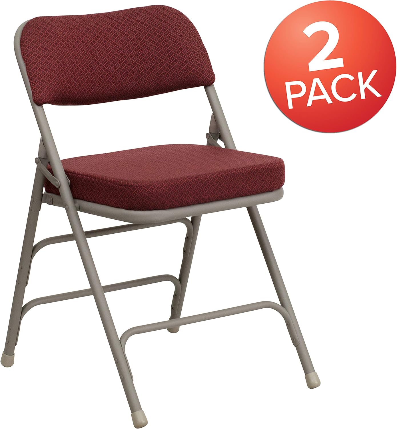 EMMA + OLIVER 2 Pack Curved Triple Braced & Double Hinged Burgundy Fabric Metal Folding Chair