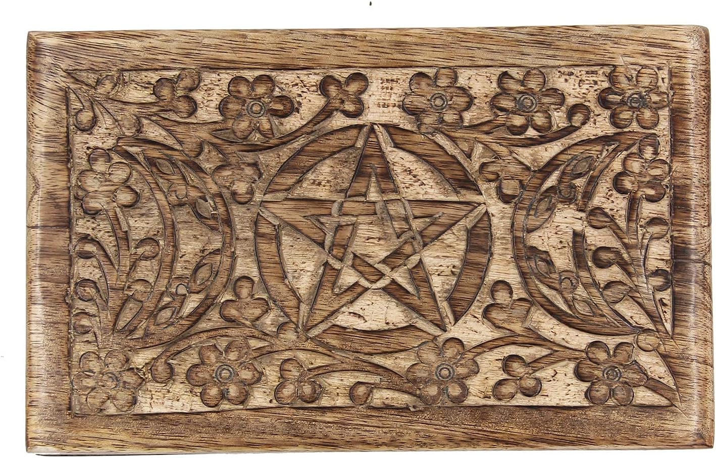 DharmaObjects Hand Carved Jewelry Trinket Keepsake Wooden Storage Box (Triple Moon, Large)