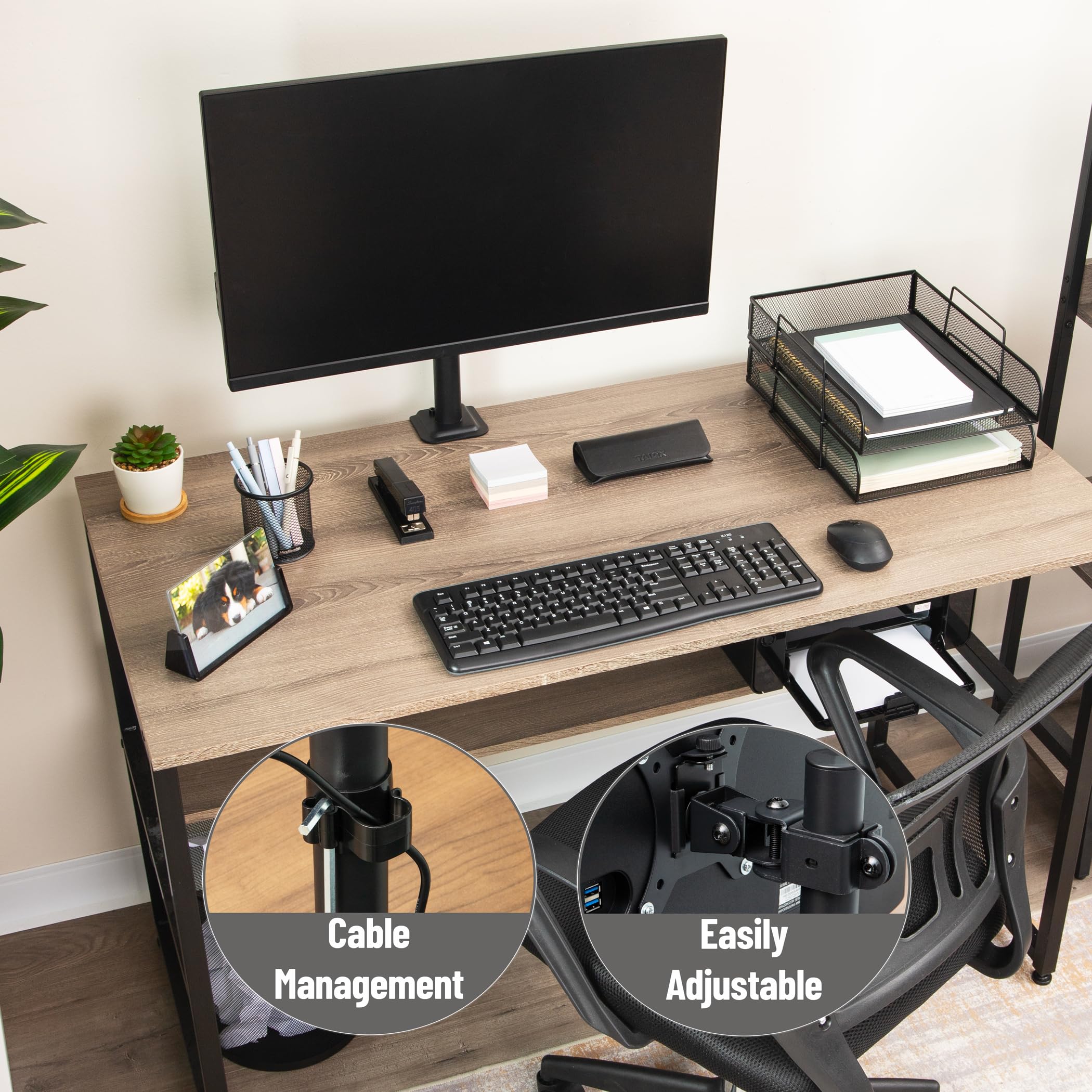 Mind Reader Supporto da scrivania per monitor singolo per schermi da 13"-32", VESA 75x75/100x100, rotazione di 180°, orientabile a ±90°, inclinazione ±45°, capacità di carico 8 kg, gestione dei cavi