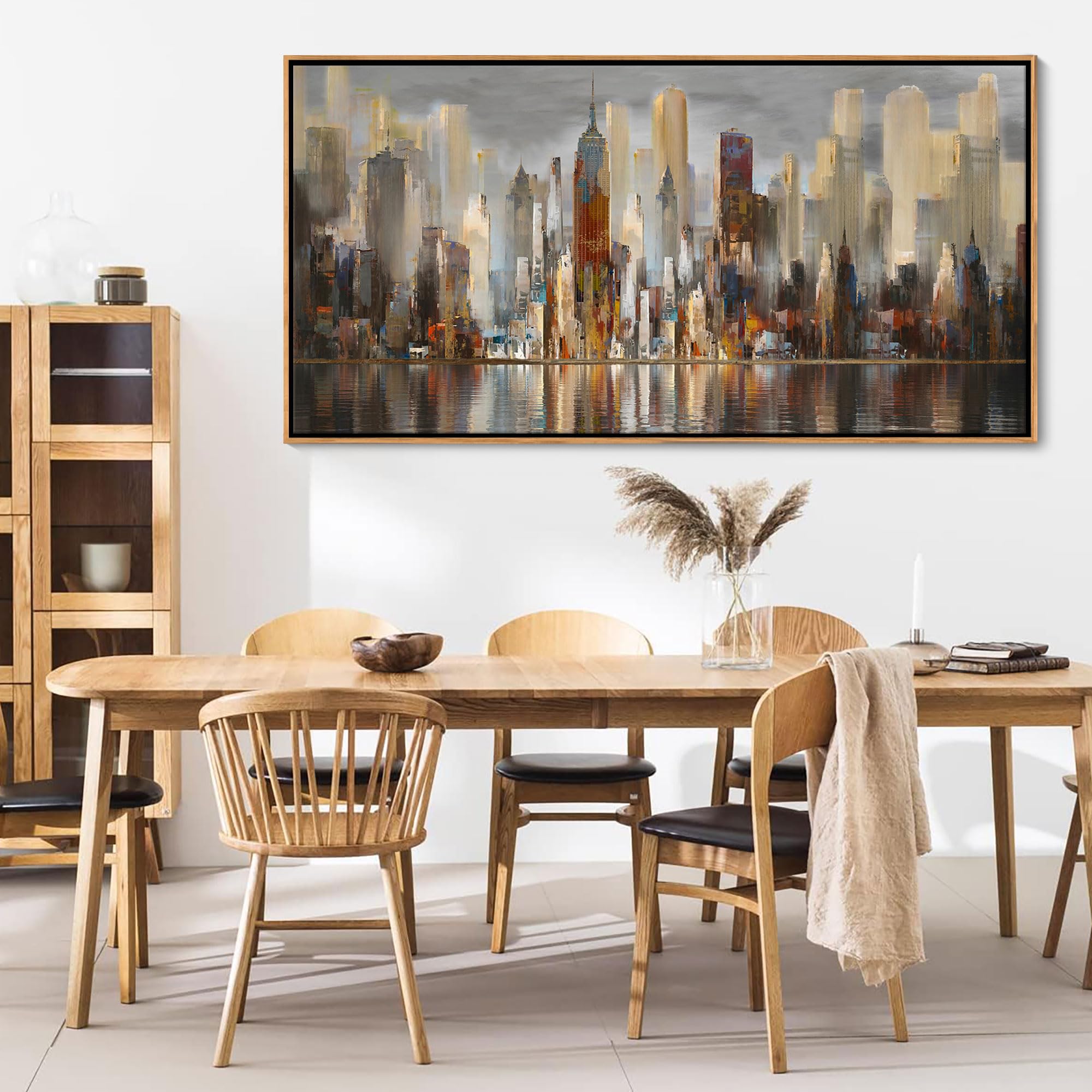 Lienzo abstracto y moderno para pared, diseño de paisaje urbano de Nueva York, pinturas temáticas de ciudad, cuadros enmarcados marrones, obras de arte de oficina, decoración de pared para 3