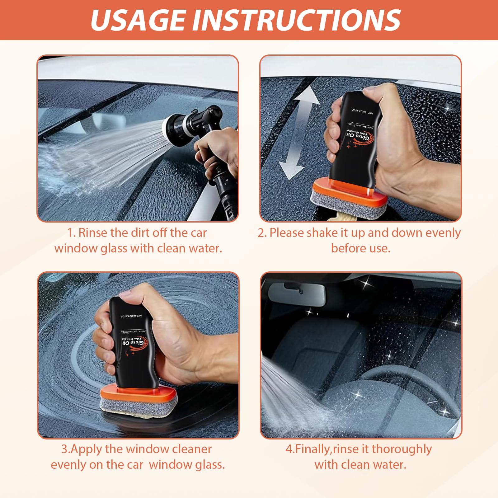 Limpiador De Película De Aceite Para Cristales De Coche, Pack De 2 Emulsión Limpiadora Con Cepillo,Adecuado Para Cristales Y Ventanas De Automóviles.