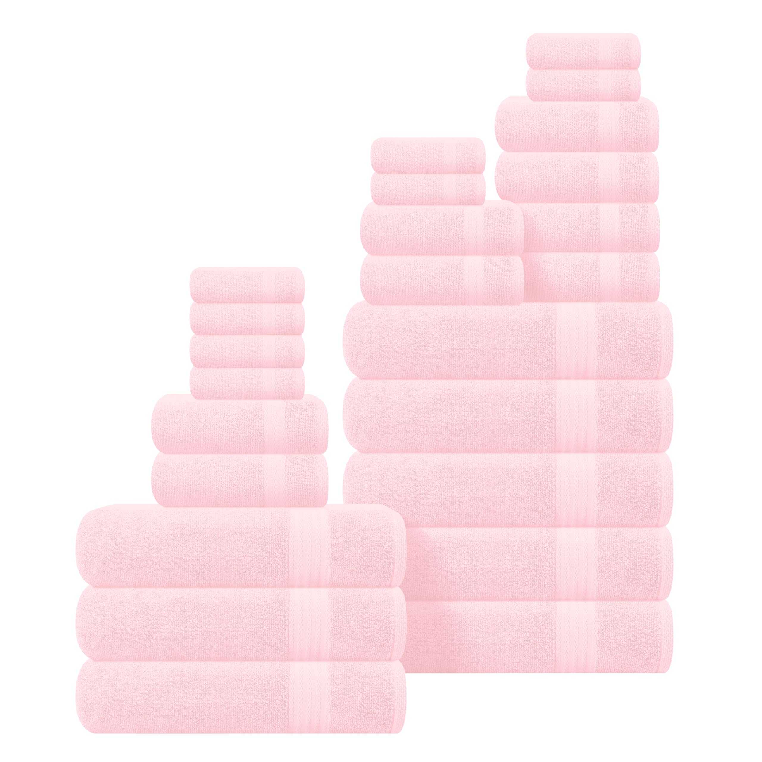 GLAMBURG Ultra Soft 24-Piece Towel Set - 100% Pure Ringspun Cotton, Contains 8 Oversized Bath Towels 27x54, 8 Hand Towels 16x28, 8 Wash Cloths 13x13 - Ideal for Everyday use, Hotel &amp; Spa - Pink