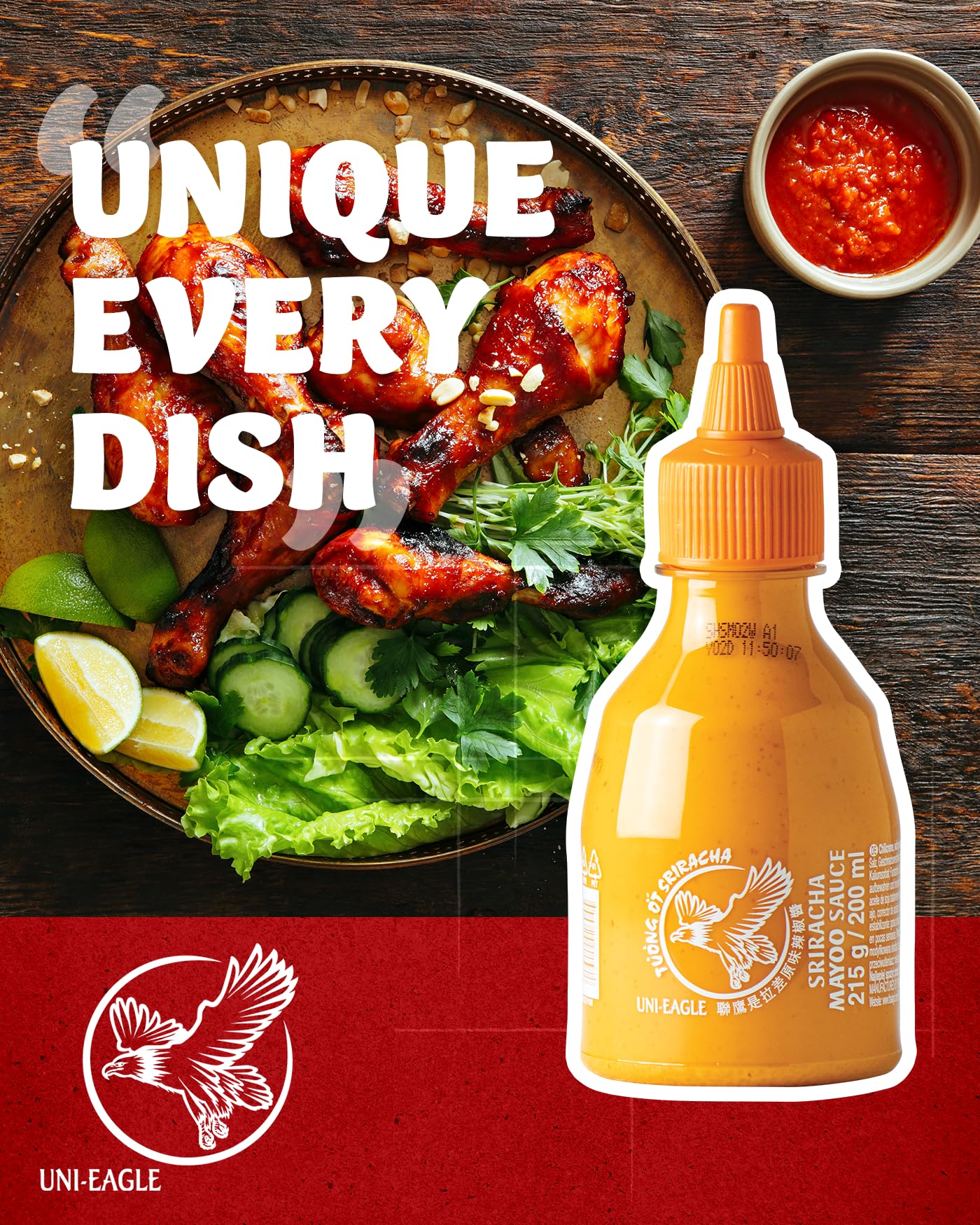 UNI-EAGLE Salsa de chile, sriracha, mayonesa 215g