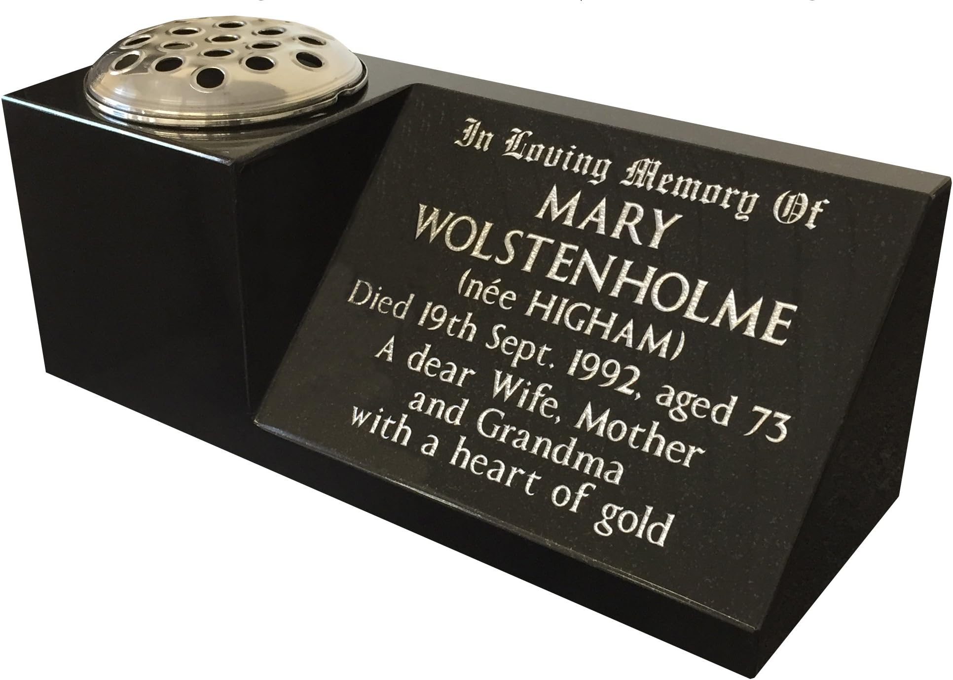 Personalised Black Granite Memorial Vase Grave Pot, Headstone Gravestone Plaque, Cemetery, Stone