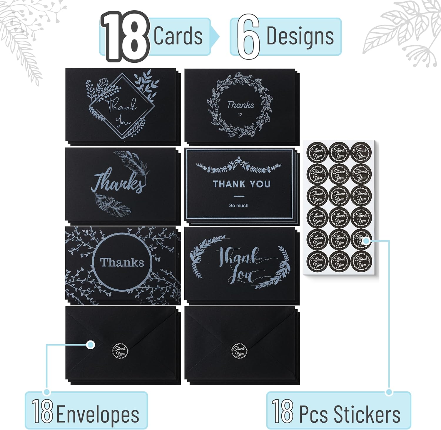 Mr. Pen- Blank Thank You Cards with Envelopes, 18 Pack, 4x6, Thank You Notes with Envelopes, Black Wedding Thank You Cards Wedding, Thank You Note Cards, Baby Shower Thank You Cards - Image 2