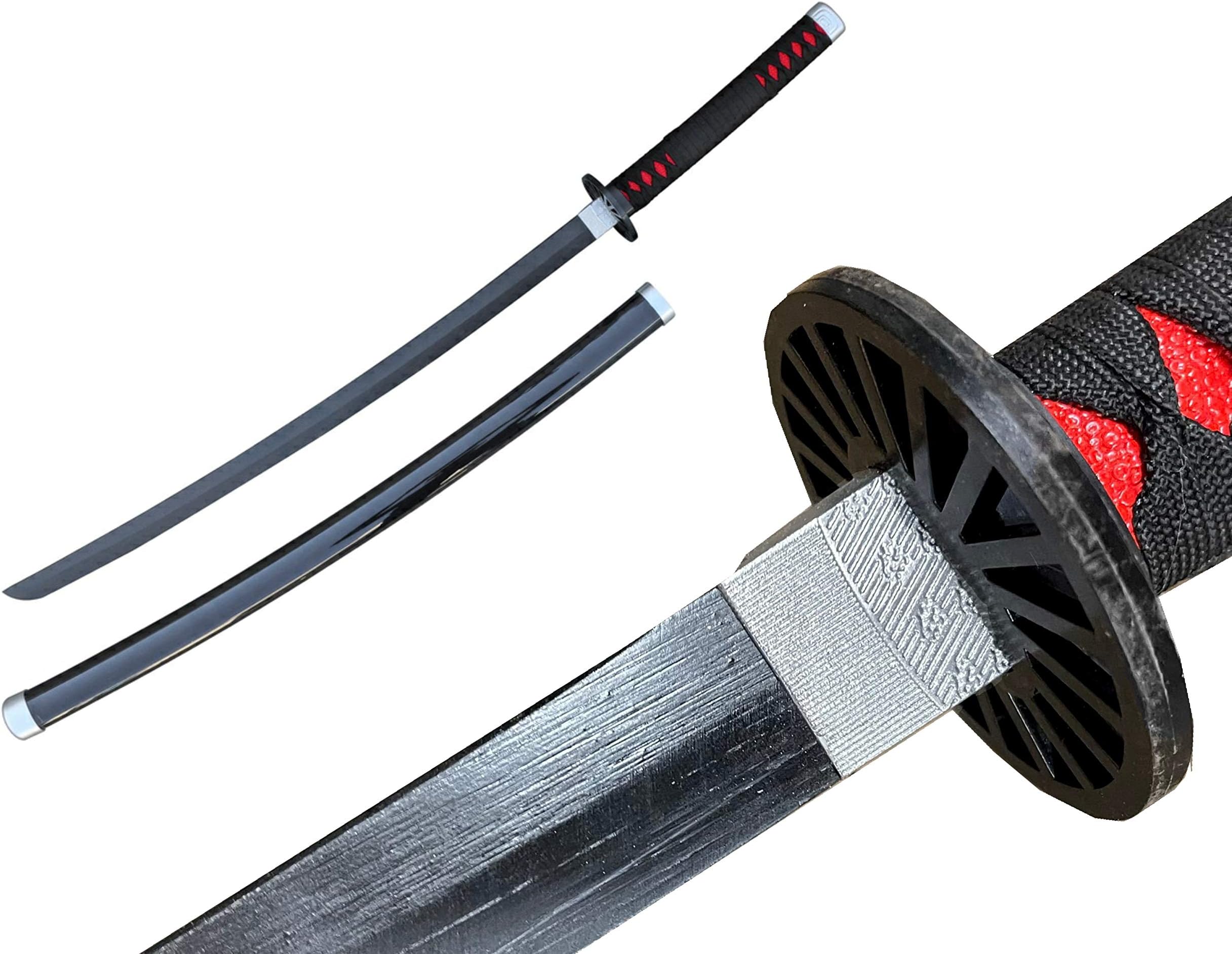 Blazing Steel S. Fantasy Anime Replica Demon Hunting Black Nichirin Samurai Sword Tanjiro for Costume Cosplay Halloween Practice (Black 40 inch)