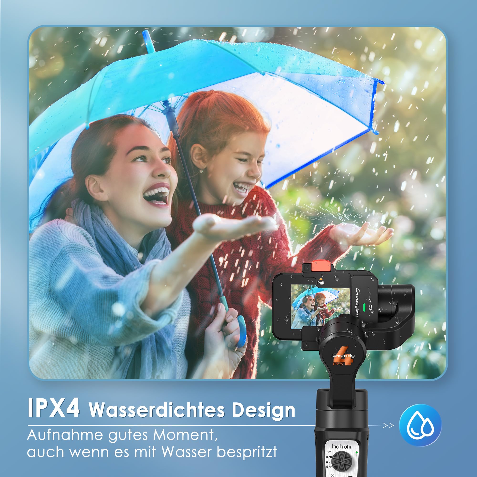 hohem iSteady Pro4, Action Kamera Gimbal Kompatibel mit GoPro Hero 13/12/11/10/9/8/7/6/5/4, für DJI Osmo Action 3/Insta360 One R/Sony RX0, 3 Achsen Stabilisator 14 St. Betriebszeit, IPX4 Splash-Proof