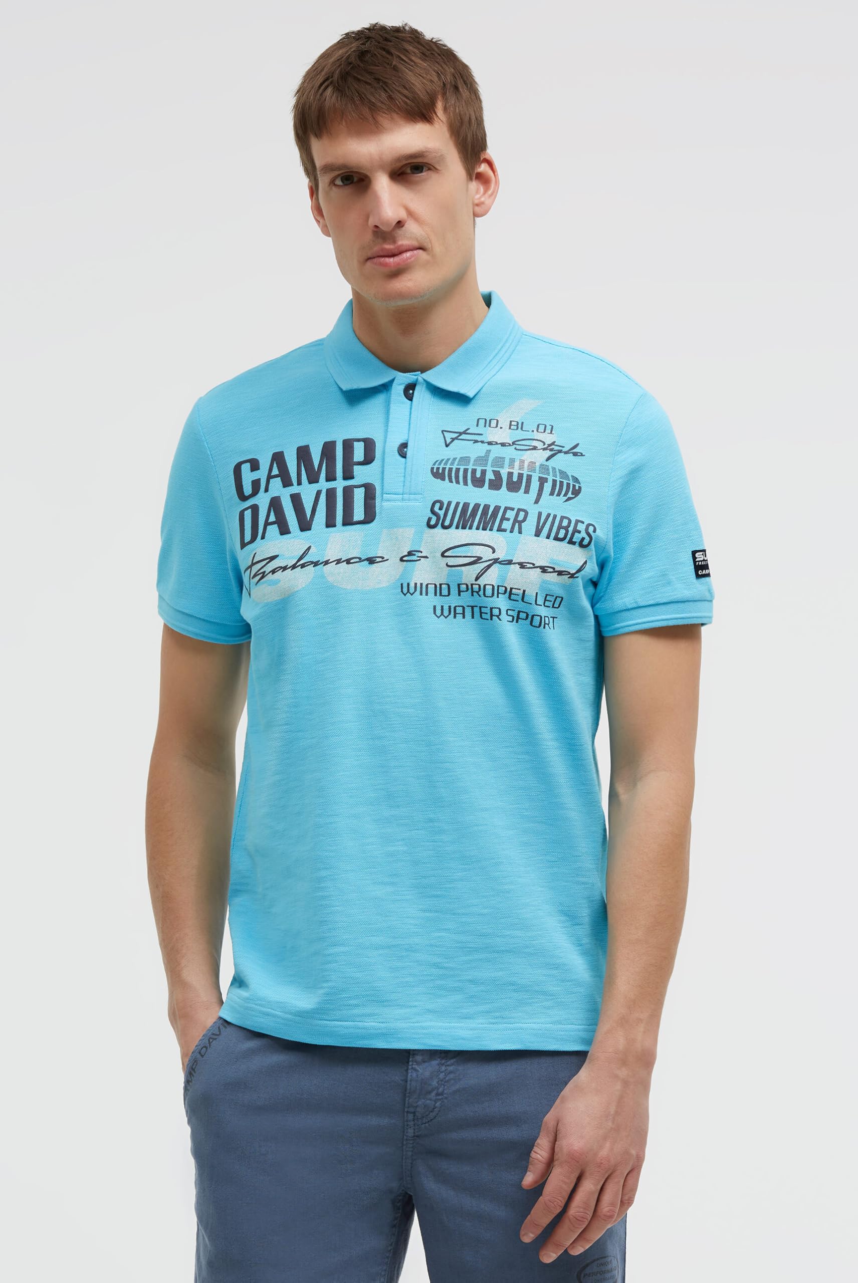 Camp David Herren Pikee-Polo Kurzarm mit Artworks und Puffprint-Details, 100% Baumwolle, Regular Fit