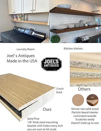 Miniatura 5 de Joel's Antiques - Estante de pared flotante  Decoración de madera y estante largo para chimenea, estantería, dormitorio y granja  Soporte rústico