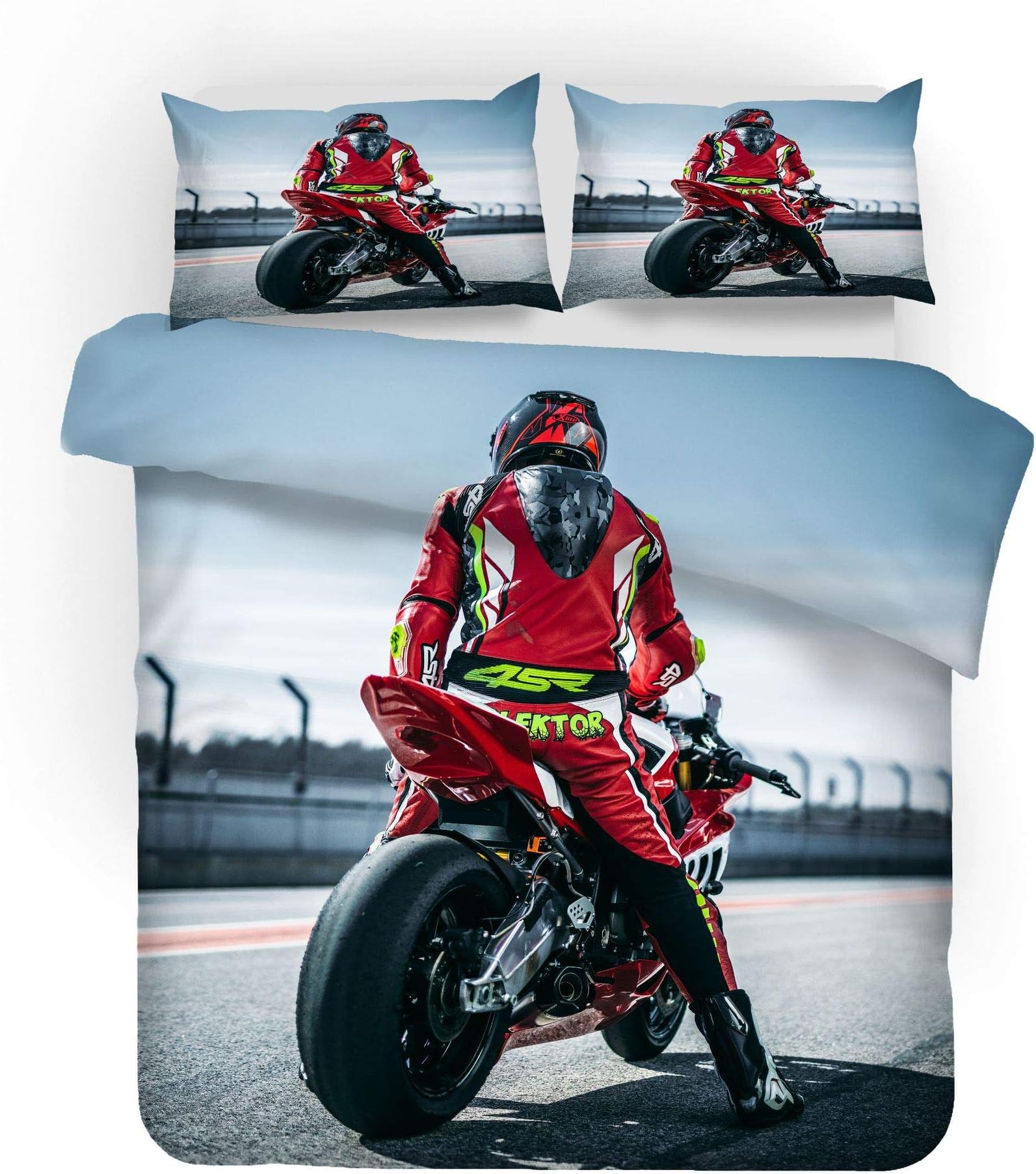 Amacigana 3D Motorcycle Dirt Bike Comforter Duvet Cover Set with Pillow Case 50x75cm for Kids Boys Teens Motocross Extreme Sports Microfiber Soft and Comfortable Bedding Set (Moto 7#,140x200cm)