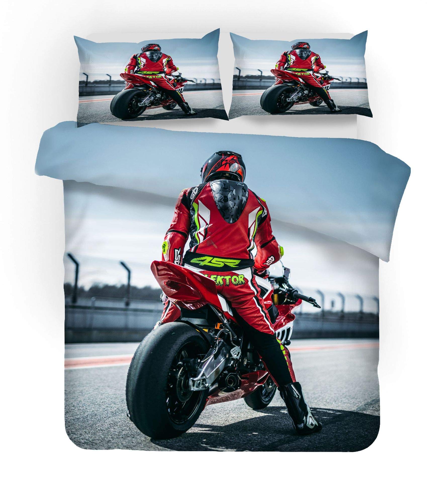 Amacigana 3D Motorcycle Dirt Bike Comforter Duvet Cover Set with Pillow Case 50x75cm for Kids Boys Teens Motocross Extreme Sports Microfiber Soft and Comfortable Bedding Set (Moto 7#,140x200cm)