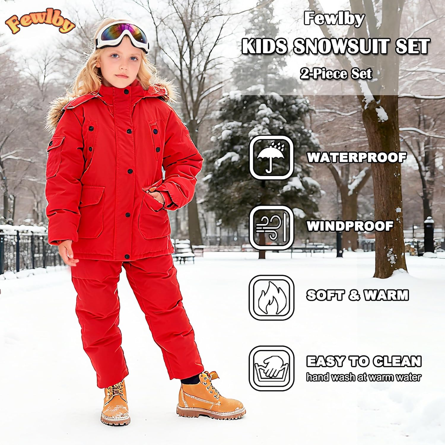 Kids 2-Piece Snowsuit Toddler Baby Boys Girls Winter Wear Down Jacket Ski Jacket & Snow Bib Pants Ski Suit, 1-6 Years