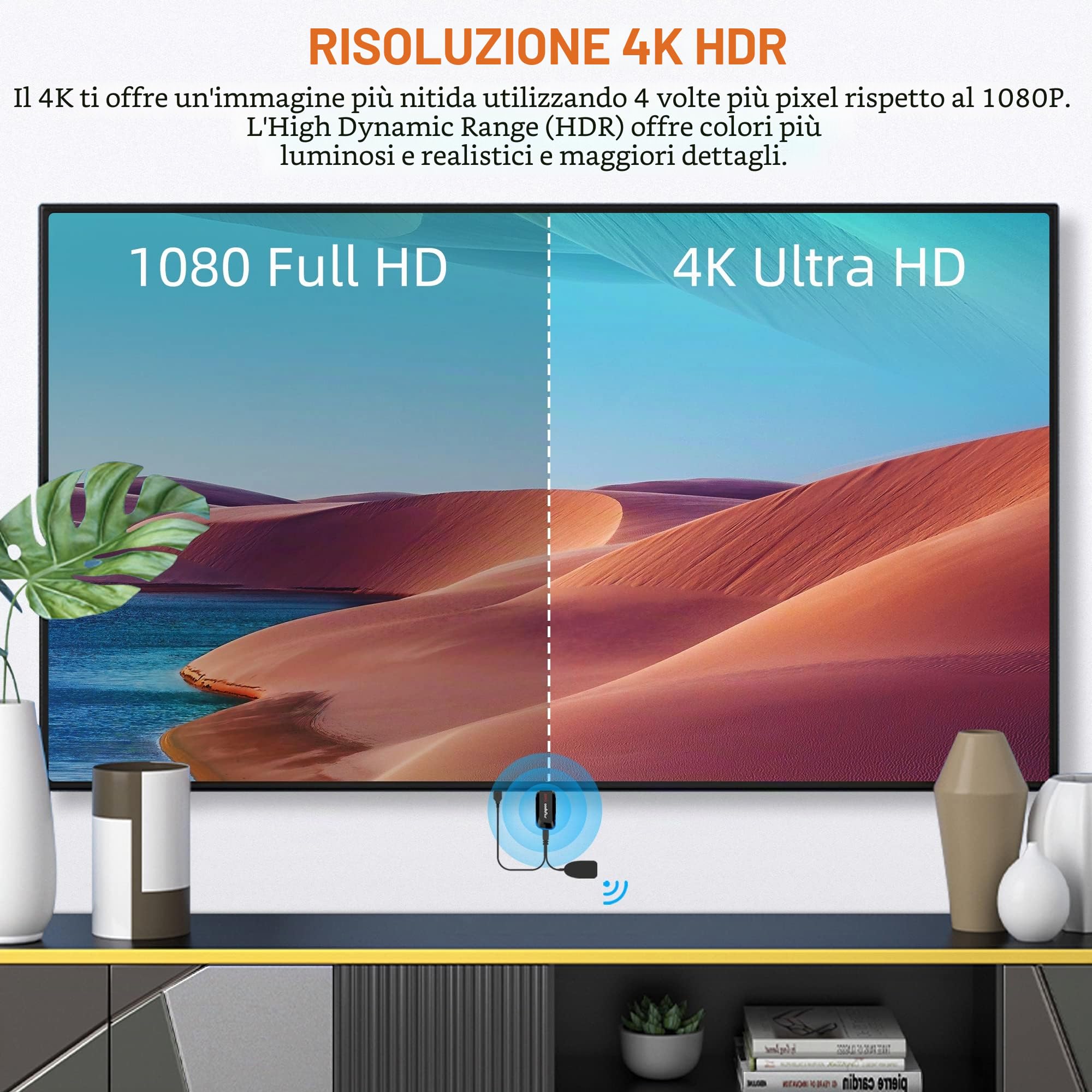 Dongle Miracast Con Display Wireless 4K, Adattatore WiFi HDMI per Screen Mirroring da Telefono/Pad a TV/Proiettore, Supporto DLNA AirPlay Chromecast e Netflix