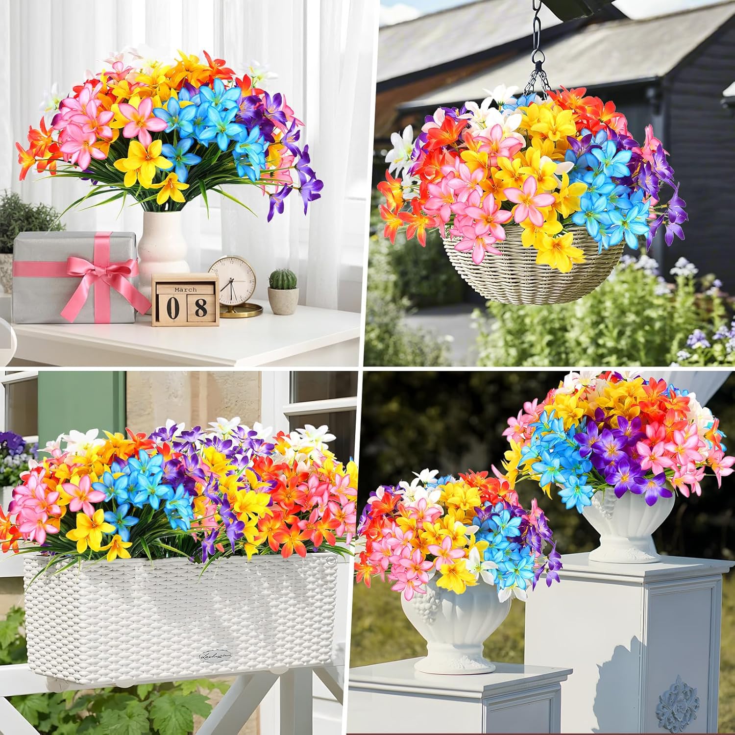 Artificial Fake Flowers for Outdoor Spring Decoration, 12 Bundles UV Resistant Faux Plastic Fabric Flowers Lily for Indoor Outdoor Garden Porch Entryway Window Box Pot Vase Planter Decor - Image 6