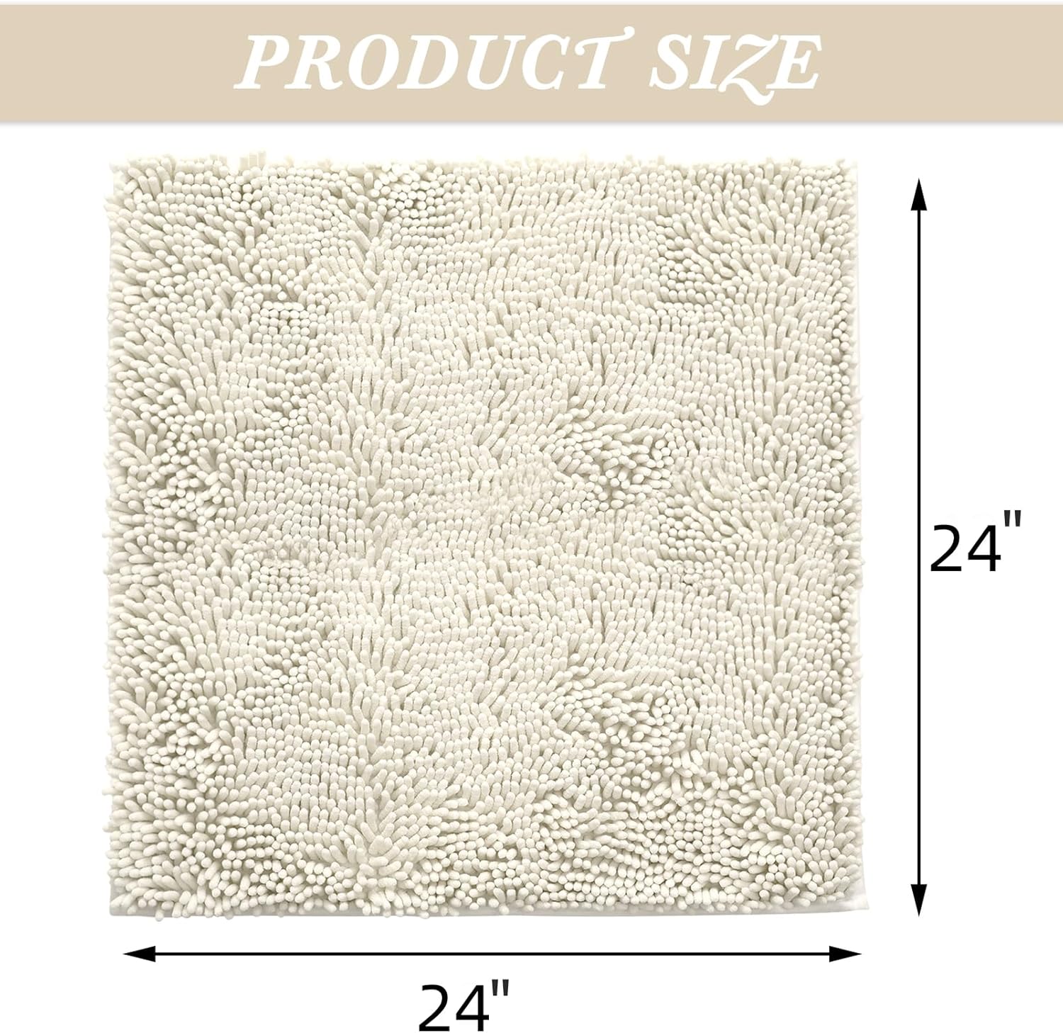 Non-Slip Bath Rug,Extra Soft Microfiber Bedroom Shag Carpet with Anti-Slip Backing,Water/Dust Absorbent Fast Dry Shower Mat,Sound Insulated Stairs Pad,Machine Washable (Ivory,24 x 24 Inches)