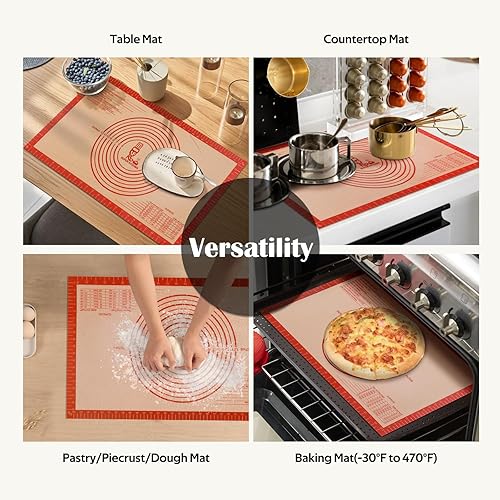 Miniatura 23 de Folksy Super Kitchen Red - Tapete de silicona antideslizante para pastelería extra grande con medidas de 28 x 20 pulgadas para hornear de silicona