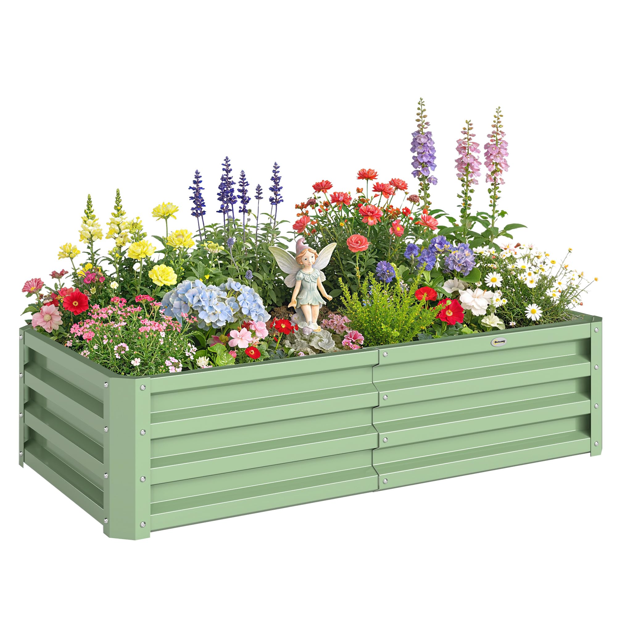 Outsunny Unisex Green Raised Garden Bed Elevated Planter Box For Flowers Light